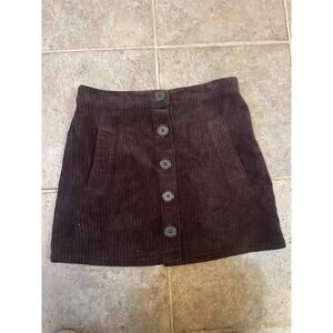 Forever 21 S Rich Chocolate Brown Corduroy Mini Skirt Pockets 5 Button Detail